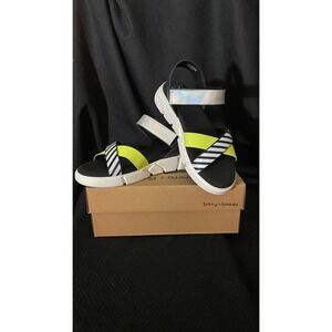 Dirty Laundry All Time3 Black Neon Striped Platform Sandals Womens 9 NEW